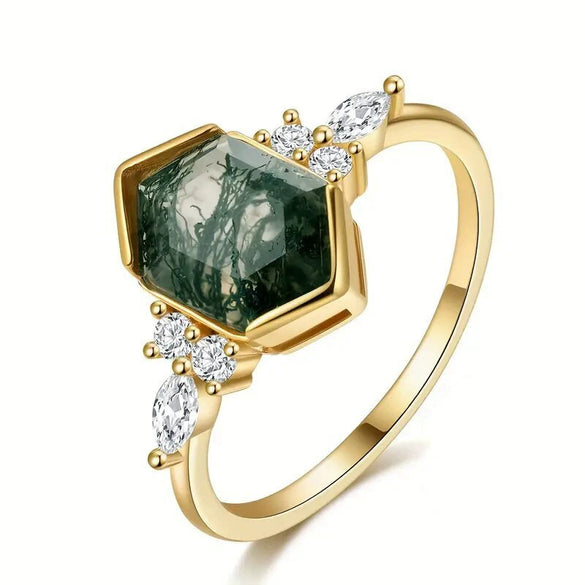Wholesale Copper Women's Retro Geometric Marquise Hexagonal Ring Set With Zirconia