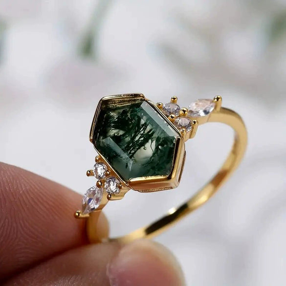 Wholesale Copper Women's Retro Geometric Marquise Hexagonal Ring Set With Zirconia