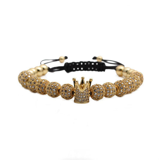 Wholesale Copper Woven Adjustable Bracelet With Crown Pattern And Micro Inlaid Zircon