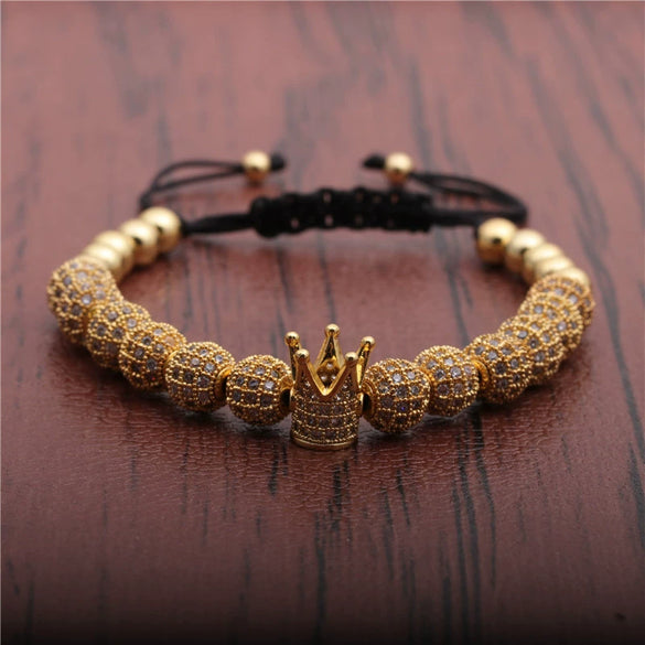 Wholesale Copper Woven Adjustable Bracelet With Crown Pattern And Micro Inlaid Zircon
