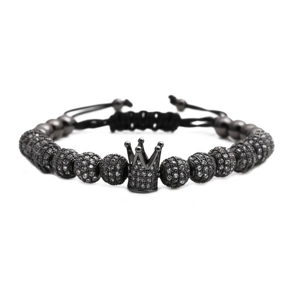 Wholesale Copper Woven Adjustable Bracelet With Crown Pattern And Micro Inlaid Zircon