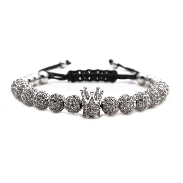 Wholesale Copper Woven Adjustable Bracelet With Crown Pattern And Micro Inlaid Zircon