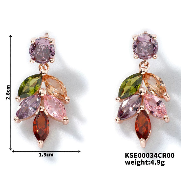 Wholesale Copper Zircon Earrings Geometric Pastoral Style