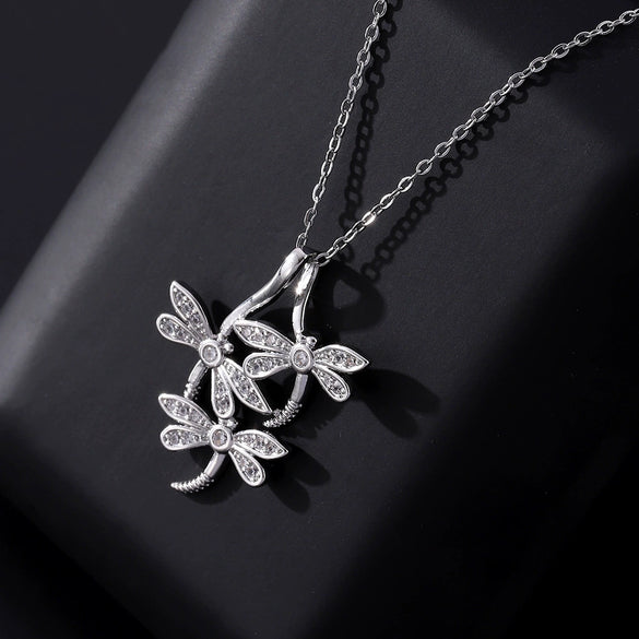 Wholesale Copper Zircon Electroplated Gold Dragonfly Pendant Necklace For Women Minimalist Animal Style