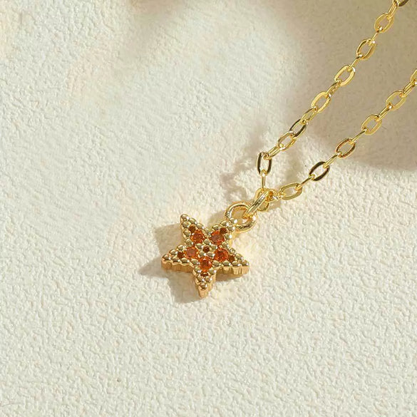 Wholesale Copper Zircon Fivepointed Star Pendant Necklace With Mixed Gem Inlay And Electroplating Treatment For Women