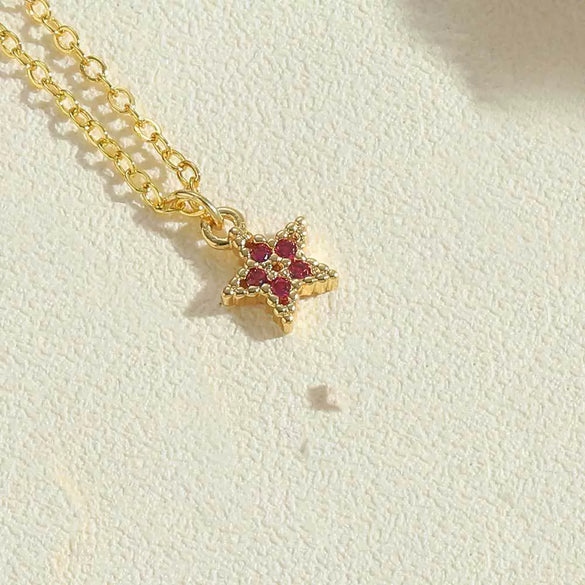 Wholesale Copper Zircon Fivepointed Star Pendant Necklace With Mixed Gem Inlay And Electroplating Treatment For Women