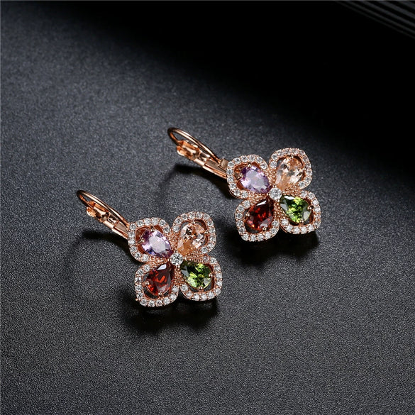 Wholesale Copper Zircon Flower Earrings For Women