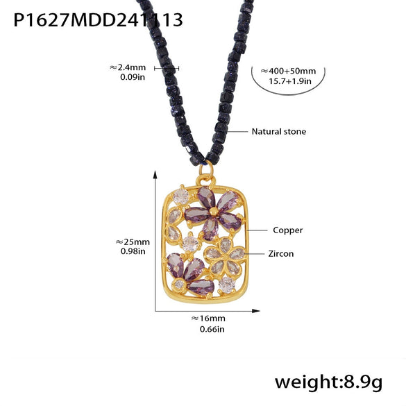 Wholesale Copper Zircon Flower Pendant Necklace With Geometric Pattern Handmade And Electroplated For Women