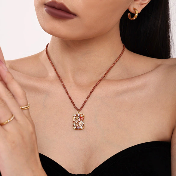Wholesale Copper Zircon Flower Pendant Necklace With Geometric Pattern Handmade And Electroplated For Women