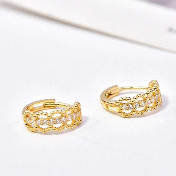 Wholesale Copper Zircon Geometric Hollowout Small Round Beads Earrings For Women