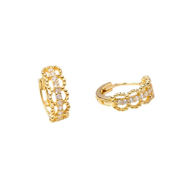 Wholesale Copper Zircon Geometric Hollowout Small Round Beads Earrings For Women