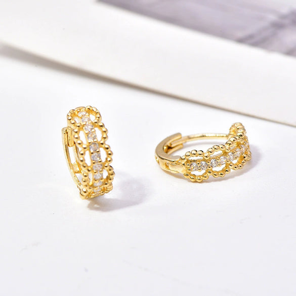 Wholesale Copper Zircon Geometric Hollowout Small Round Beads Earrings For Women