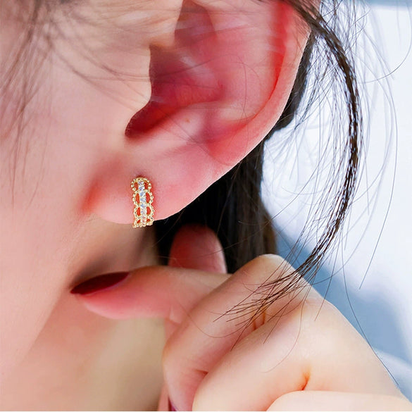 Wholesale Copper Zircon Geometric Hollowout Small Round Beads Earrings For Women