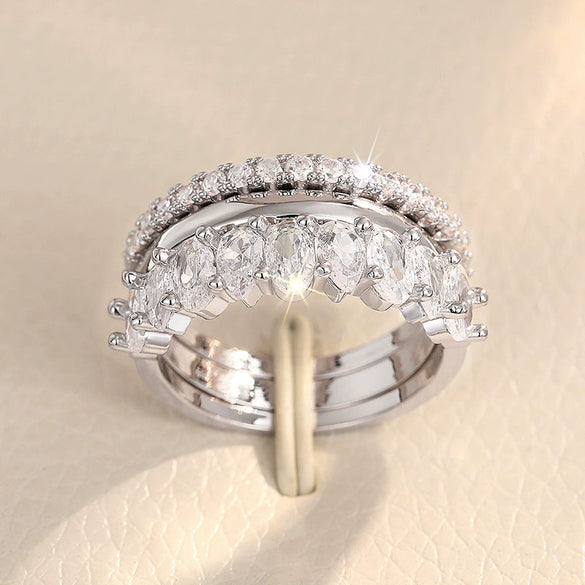 Wholesale Copper Zircon Geometric Light Luxury Ring Threepiece Set For Women