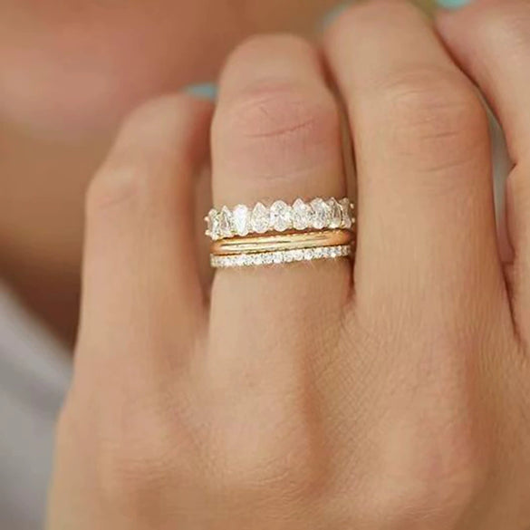 Wholesale Copper Zircon Geometric Light Luxury Ring Threepiece Set For Women