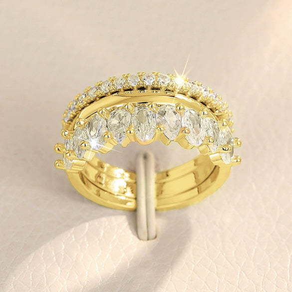 Wholesale Copper Zircon Geometric Light Luxury Ring Threepiece Set For Women