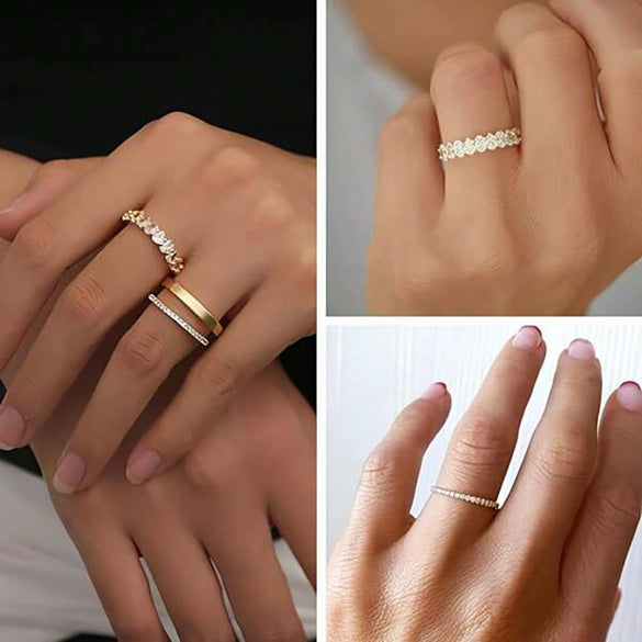 Wholesale Copper Zircon Geometric Light Luxury Ring Threepiece Set For Women