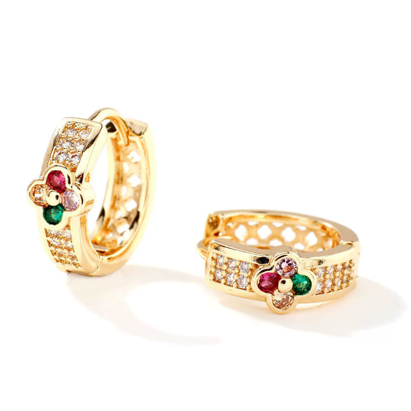 Wholesale Copper Zircon Geometric Round Four Leaf Flower Women's Earrings