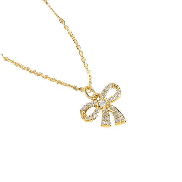 Wholesale Copper Zircon Inlaid Bow Pendant Ochain Necklace For Women Sweet Style Jewelry