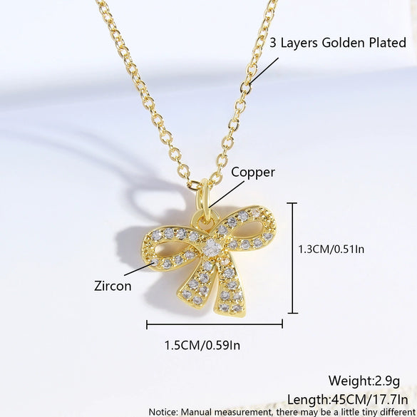 Wholesale Copper Zircon Inlaid Bow Pendant Ochain Necklace For Women Sweet Style Jewelry