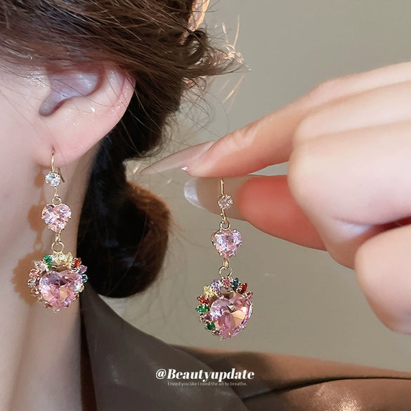Wholesale Copper Zircon Love Water Drops Bells Micropaved Light Luxury Pendant Necklace Earrings Set