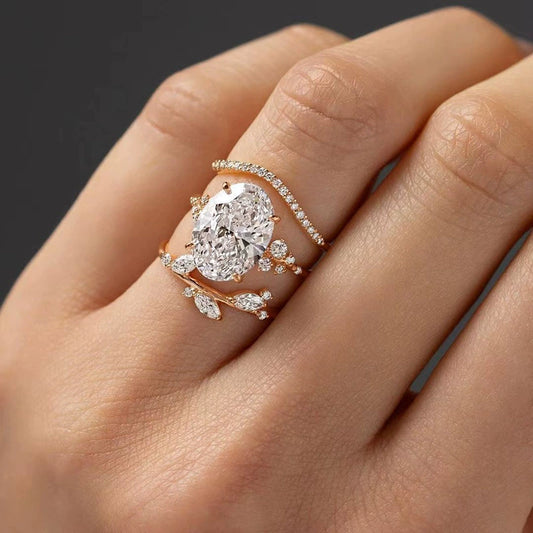Wholesale Copper Zircon Ring With Geometric And Flower Pattern Microinlay Goose Egg Shape For Women