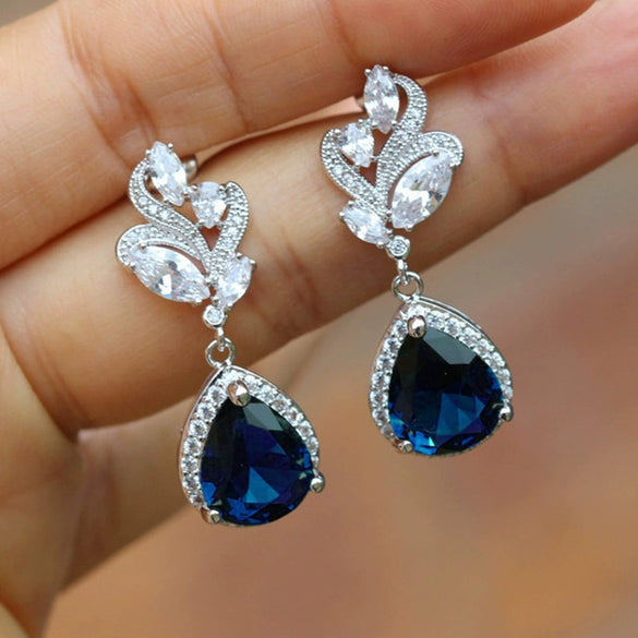 Wholesale Copper Zircon Water Drop And Pear Shaped Geometric Women's Earrings