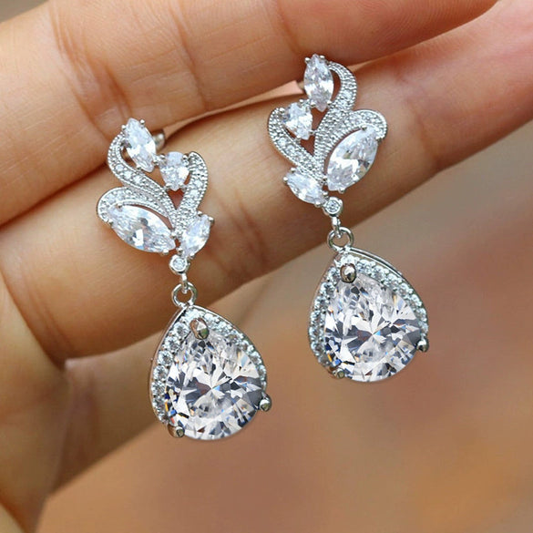 Wholesale Copper Zircon Water Drop And Pear Shaped Geometric Women's Earrings