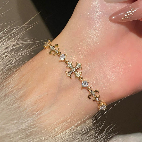 Wholesale Copper Zirconia Flower Cross Adjustable Women's Highend Niche Bracelet