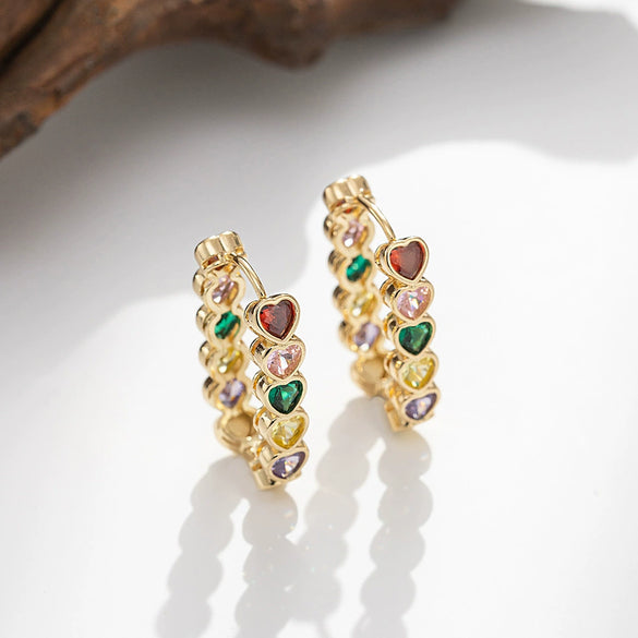 Wholesale Copper Zirconia Geometric Heartshaped Minimalist Women's Earrings