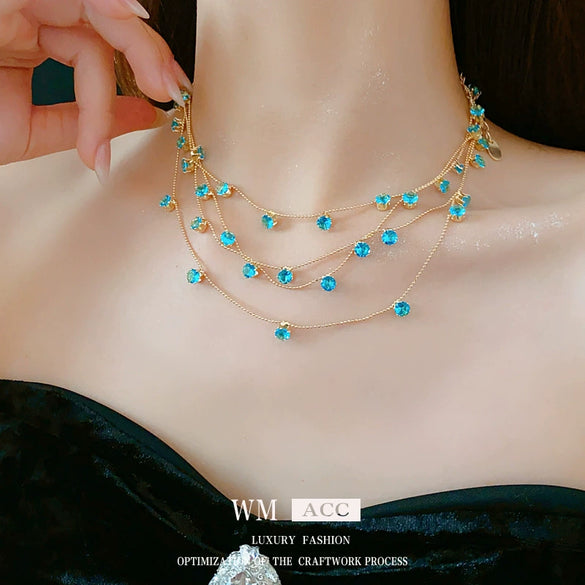 Wholesale Copper Zirconia Geometric Multilayered Clavicle Necklace For Women