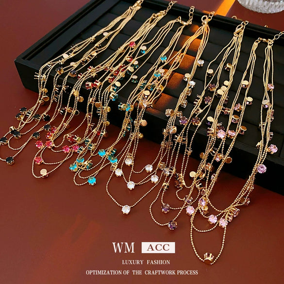 Wholesale Copper Zirconia Geometric Multilayered Clavicle Necklace For Women