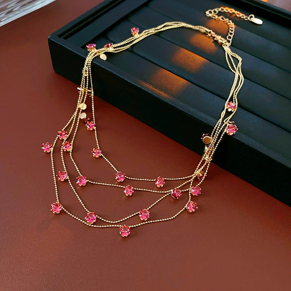 Wholesale Copper Zirconia Geometric Multilayered Clavicle Necklace For Women