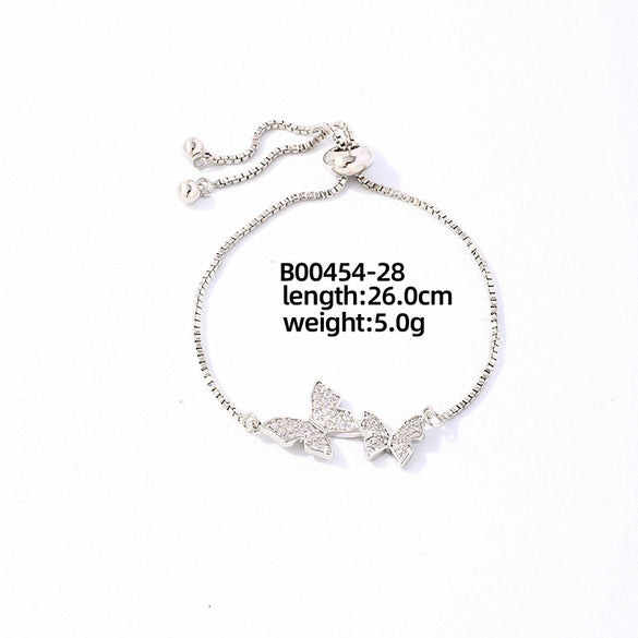 Wholesale Copper Zirconia Heart Shape And Leaves Wave Pattern Small And Fresh Style Women's Bracelet