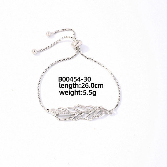 Wholesale Copper Zirconia Heart Shape And Leaves Wave Pattern Small And Fresh Style Women's Bracelet