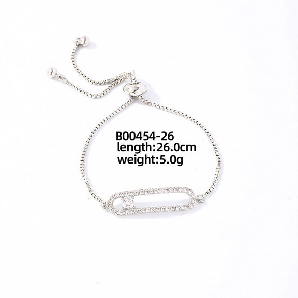 Wholesale Copper Zirconia Heart Shape And Leaves Wave Pattern Small And Fresh Style Women's Bracelet