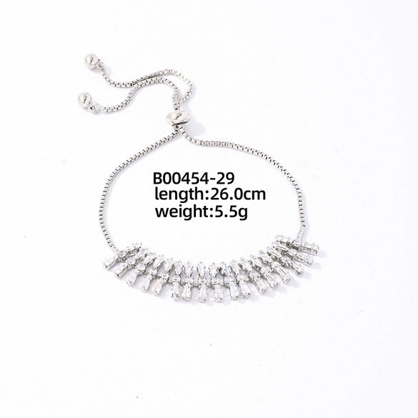 Wholesale Copper Zirconia Heart Shape And Leaves Wave Pattern Small And Fresh Style Women's Bracelet