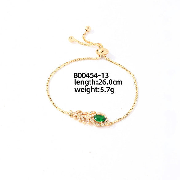 Wholesale Copper Zirconia Heart Shape And Leaves Wave Pattern Small And Fresh Style Women's Bracelet