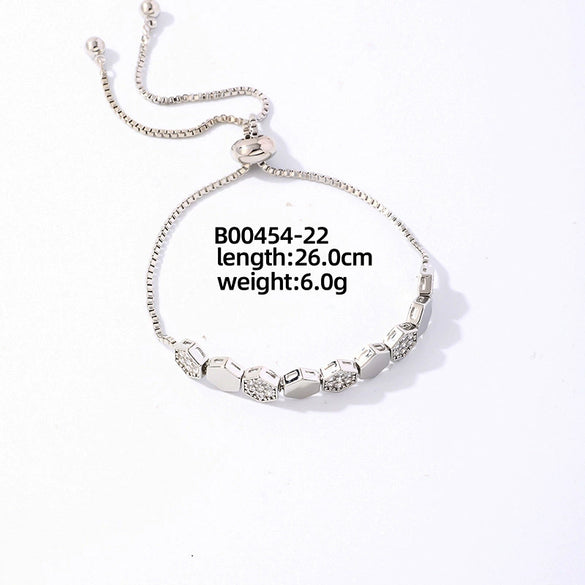 Wholesale Copper Zirconia Heart Shape And Leaves Wave Pattern Small And Fresh Style Women's Bracelet