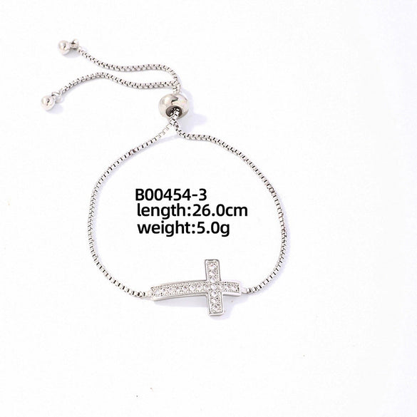 Wholesale Copper Zirconia Heart Shape And Leaves Wave Pattern Small And Fresh Style Women's Bracelet