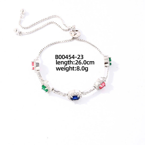 Wholesale Copper Zirconia Heart Shape And Leaves Wave Pattern Small And Fresh Style Women's Bracelet