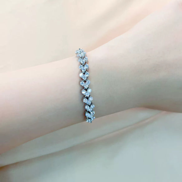 Wholesale Copper Zirconia Heart Shape And Leaves Wave Pattern Small And Fresh Style Women's Bracelet
