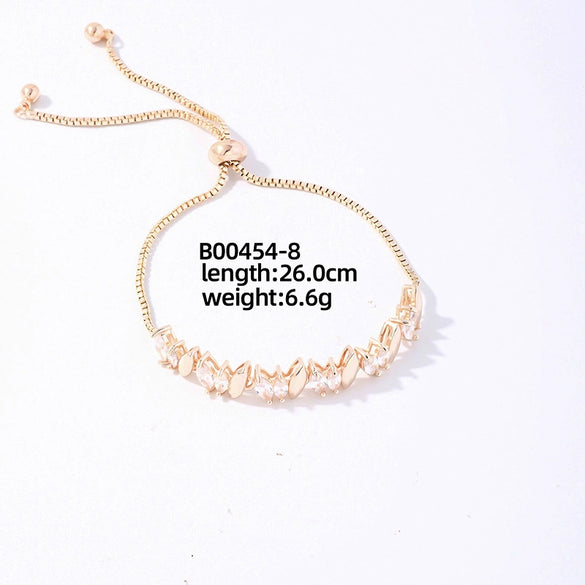 Wholesale Copper Zirconia Heart Shape And Leaves Wave Pattern Small And Fresh Style Women's Bracelet