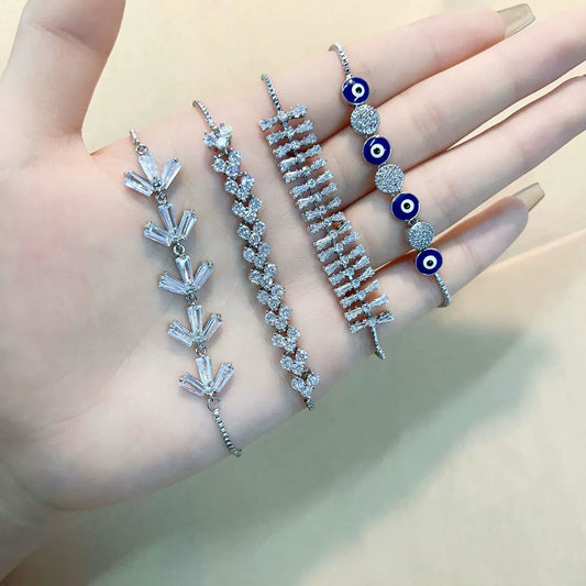 Wholesale Copper Zirconia Heart Shape And Leaves Wave Pattern Small And Fresh Style Women's Bracelet