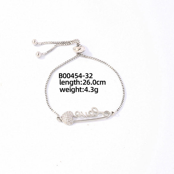 Wholesale Copper Zirconia Heart Shape And Leaves Wave Pattern Small And Fresh Style Women's Bracelet
