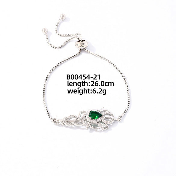 Wholesale Copper Zirconia Heart Shape And Leaves Wave Pattern Small And Fresh Style Women's Bracelet