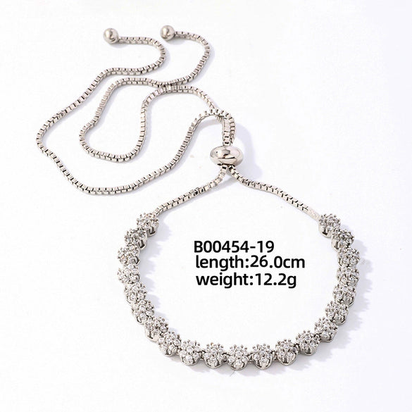 Wholesale Copper Zirconia Heart Shape And Leaves Wave Pattern Small And Fresh Style Women's Bracelet