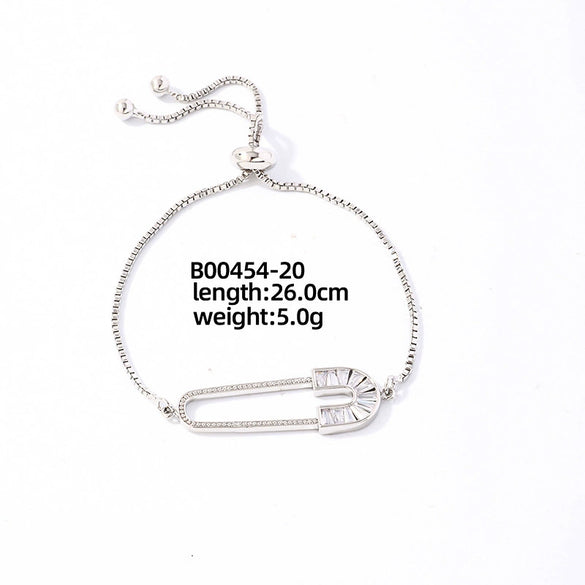 Wholesale Copper Zirconia Heart Shape And Leaves Wave Pattern Small And Fresh Style Women's Bracelet