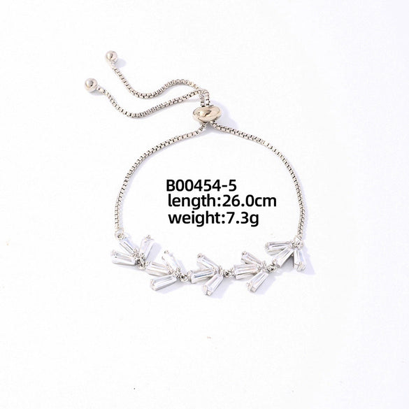 Wholesale Copper Zirconia Heart Shape And Leaves Wave Pattern Small And Fresh Style Women's Bracelet