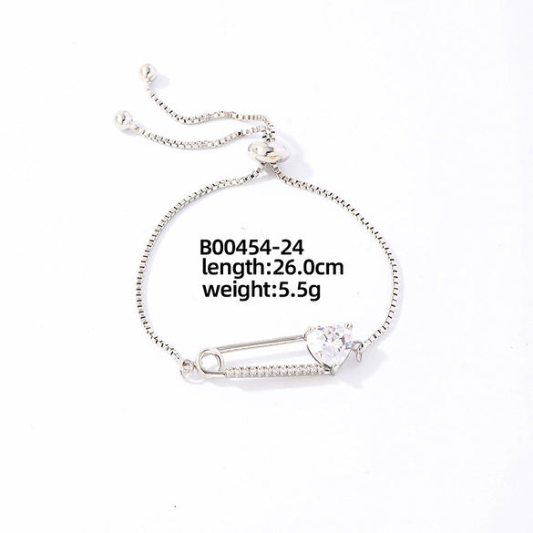 Wholesale Copper Zirconia Heart Shape And Leaves Wave Pattern Small And Fresh Style Women's Bracelet